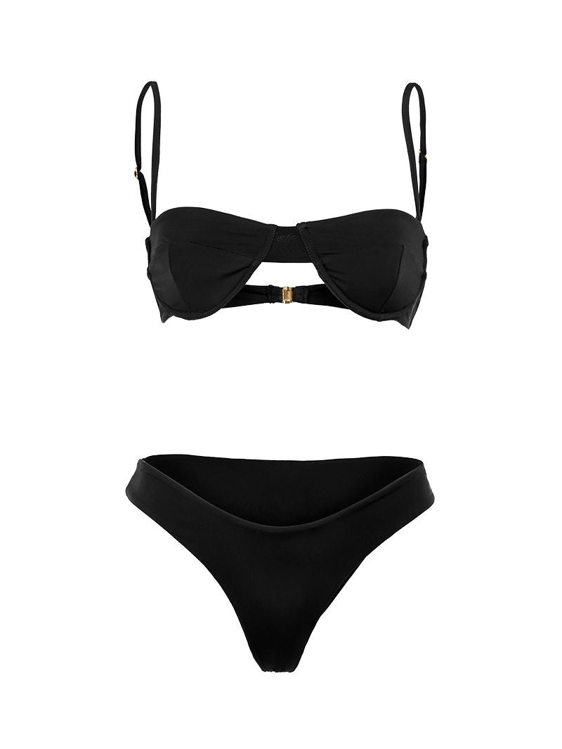 Cala black bandeau bikini top and bottoms - ghost front view
