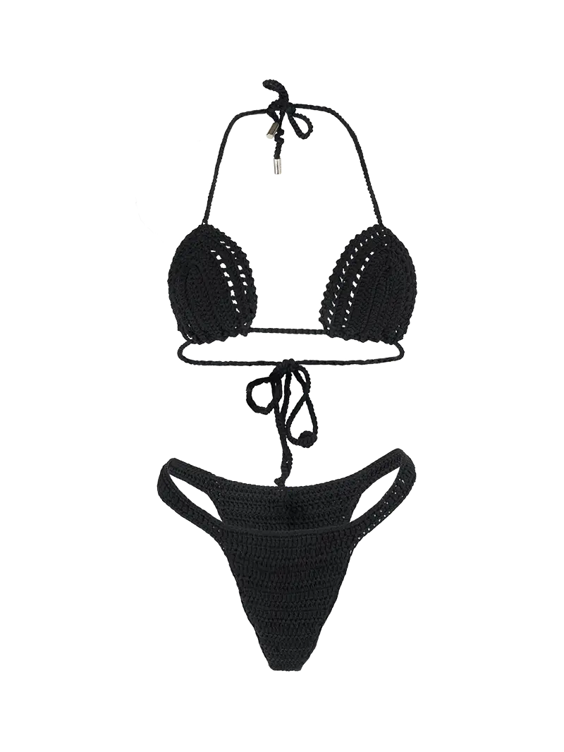Dora Crochet bikini set in black - ghost front view