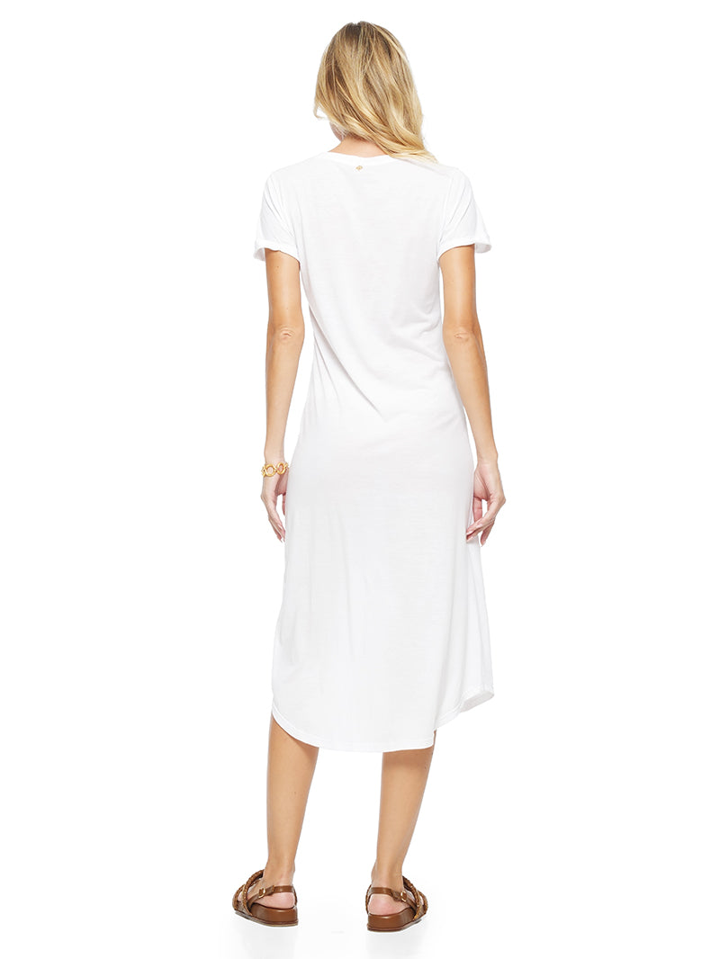 Elea Midi Dress in White styled with Charlie flats, back view - worn by model