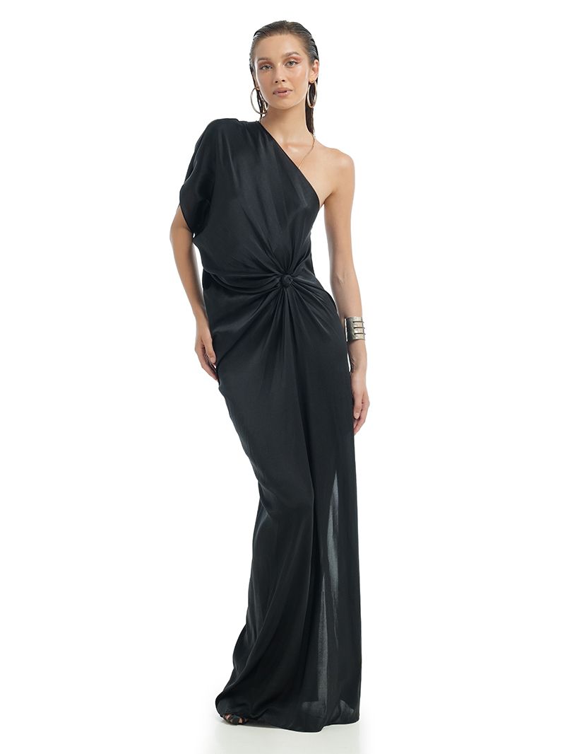 Ganesha Maxi Dress in black, front view - worn by model