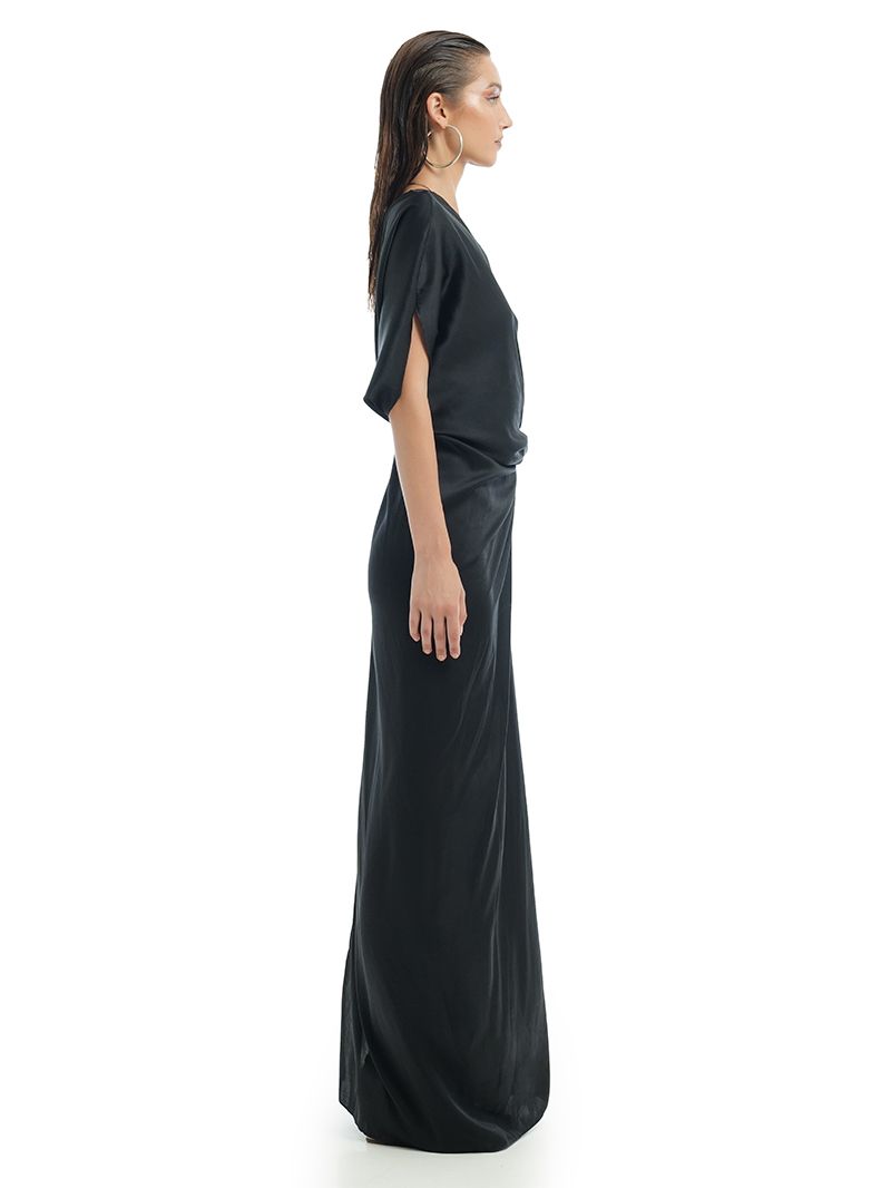 Ganesha Maxi Dress in black, another side view - worn by model