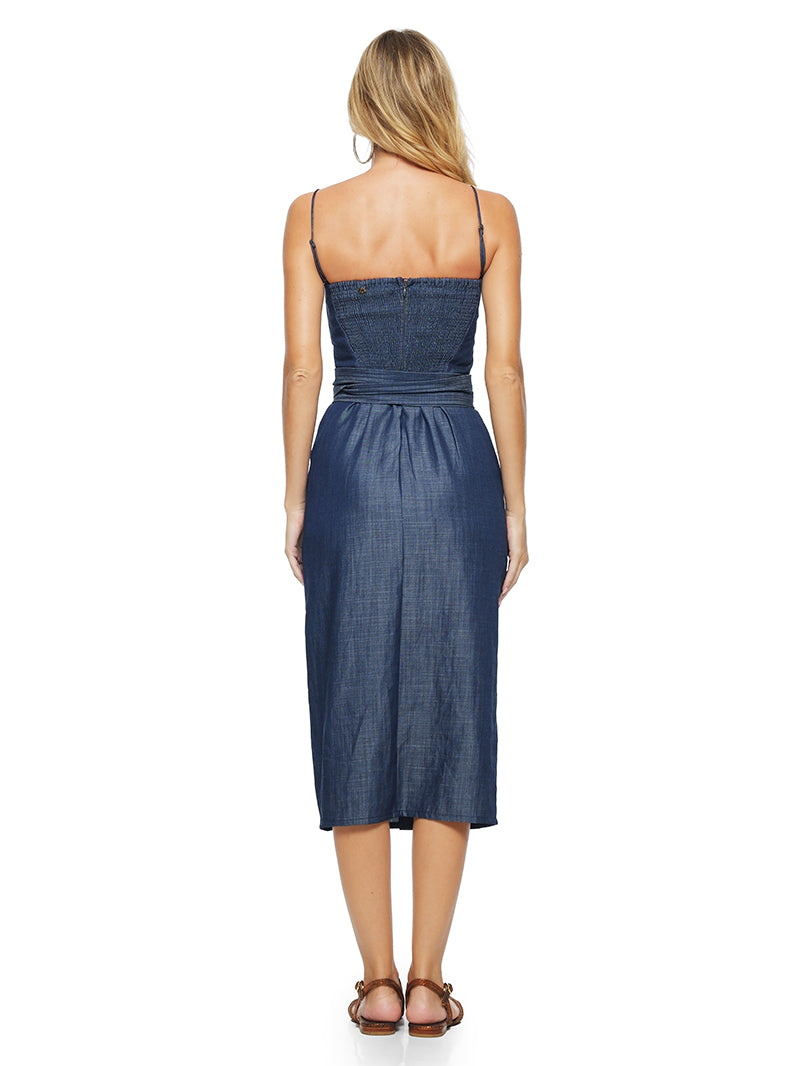 Gina Midi Dress styled with Margot flats, back view - worn by model