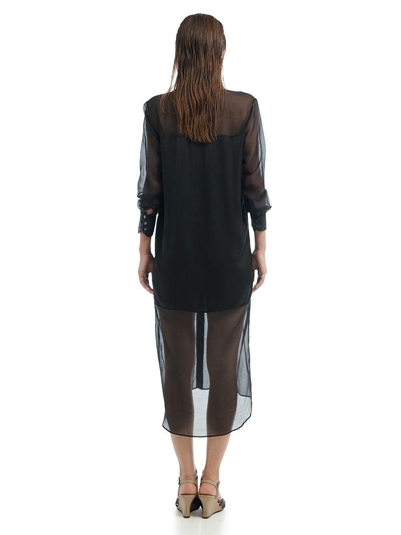 Josie Shirt Dress in black, back view - worn by model