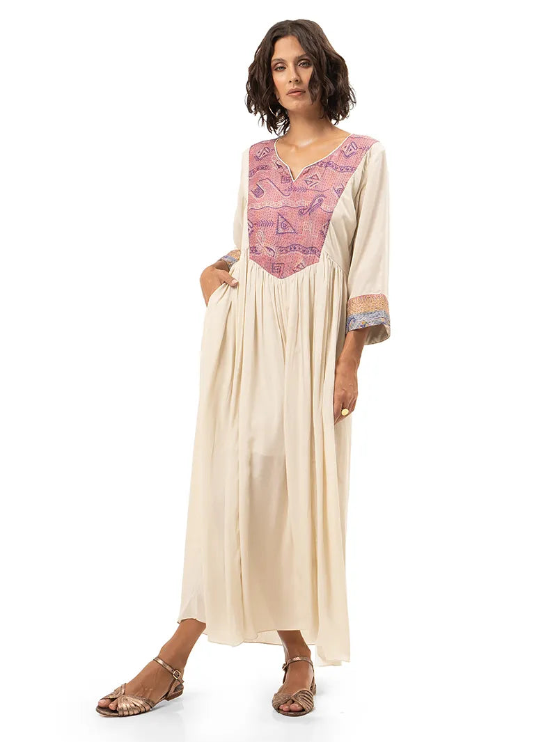 Kali tunic midi dress styled with Margot flats, front view - worn by model