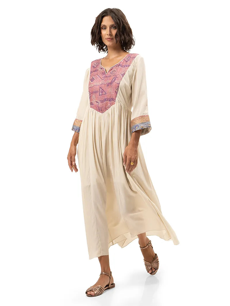 Kali tunic midi dress styled with Margot flats, front view - worn by model
