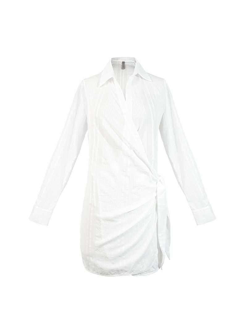 Kira Mini Wrap dress in white - ghost front view