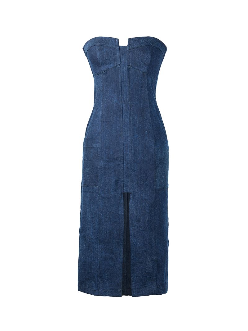 Lada midi dress in blue denim - ghost front view