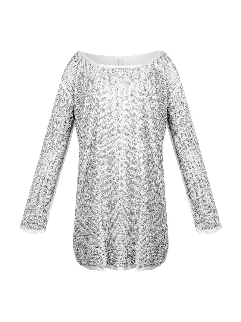 Nyx mini dress in white and silver sequins - ghost front view