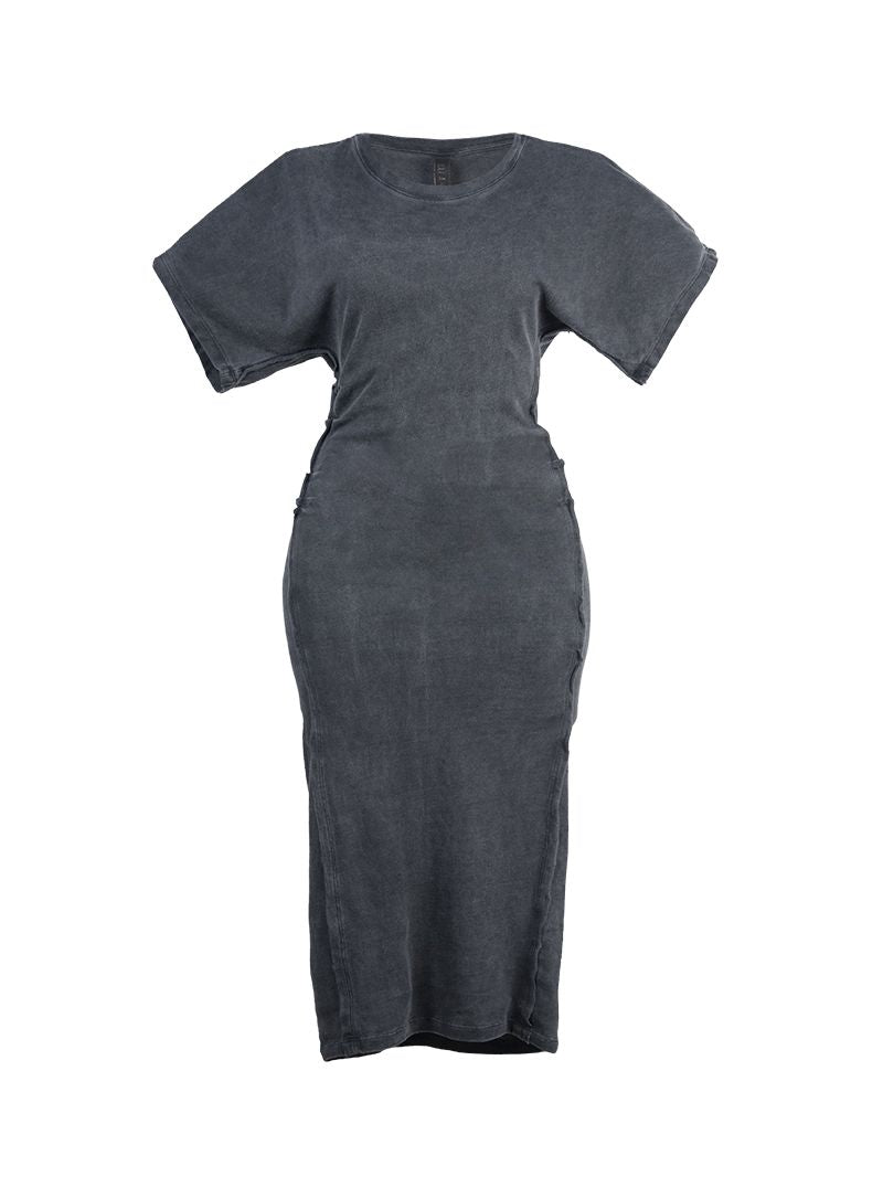 Selu midi dress in grey wash - ghost front view