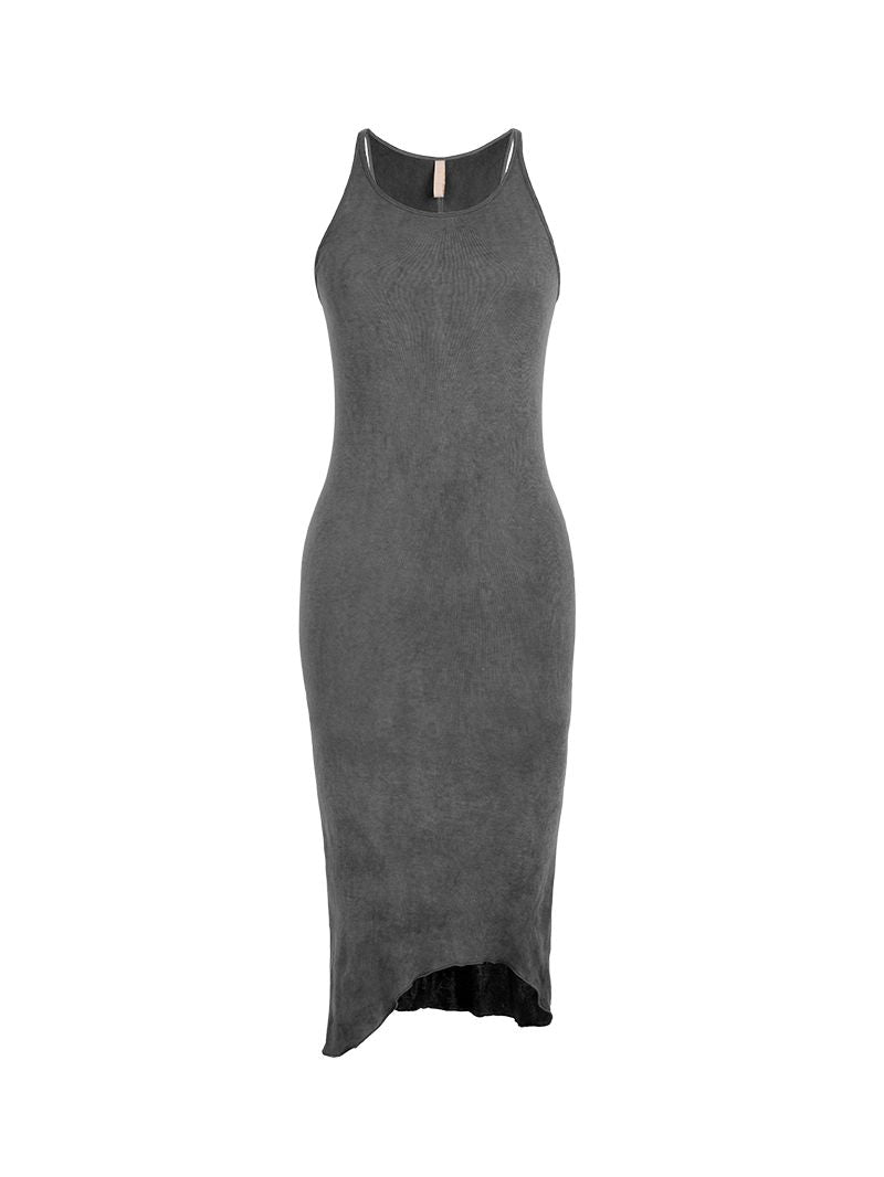 Freya rib midi dress in grey wash - ghost front view