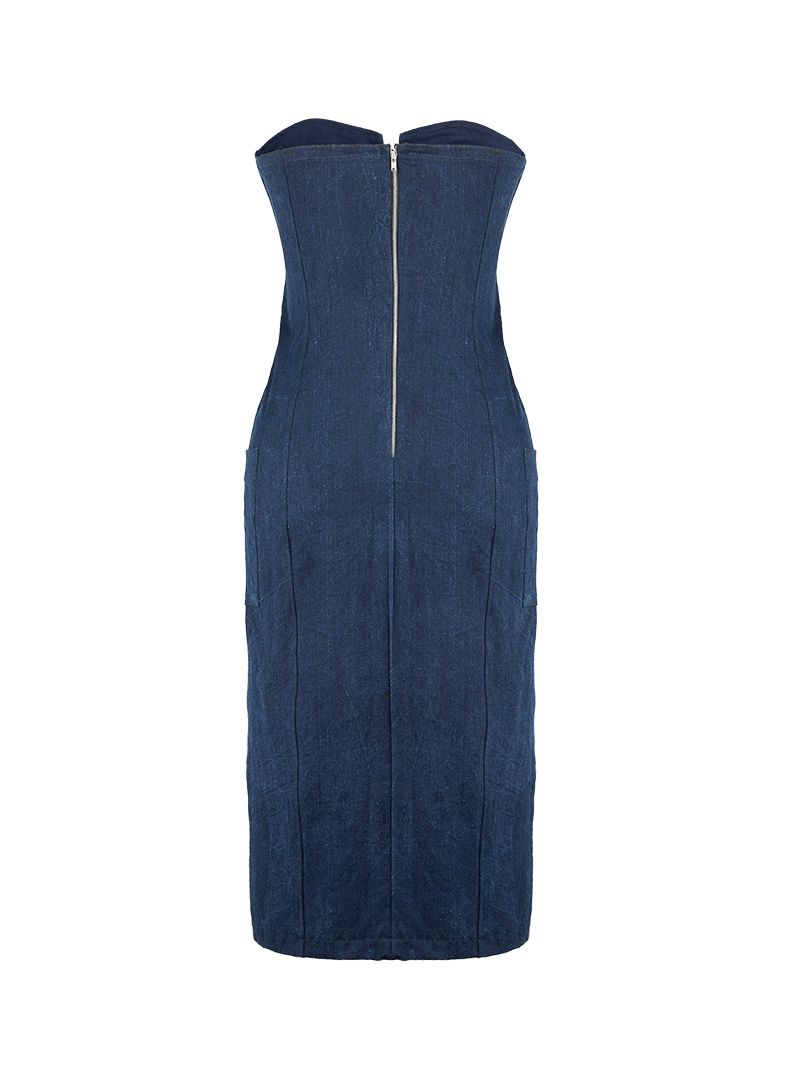 Lada midi dress in blue denim - ghost back view