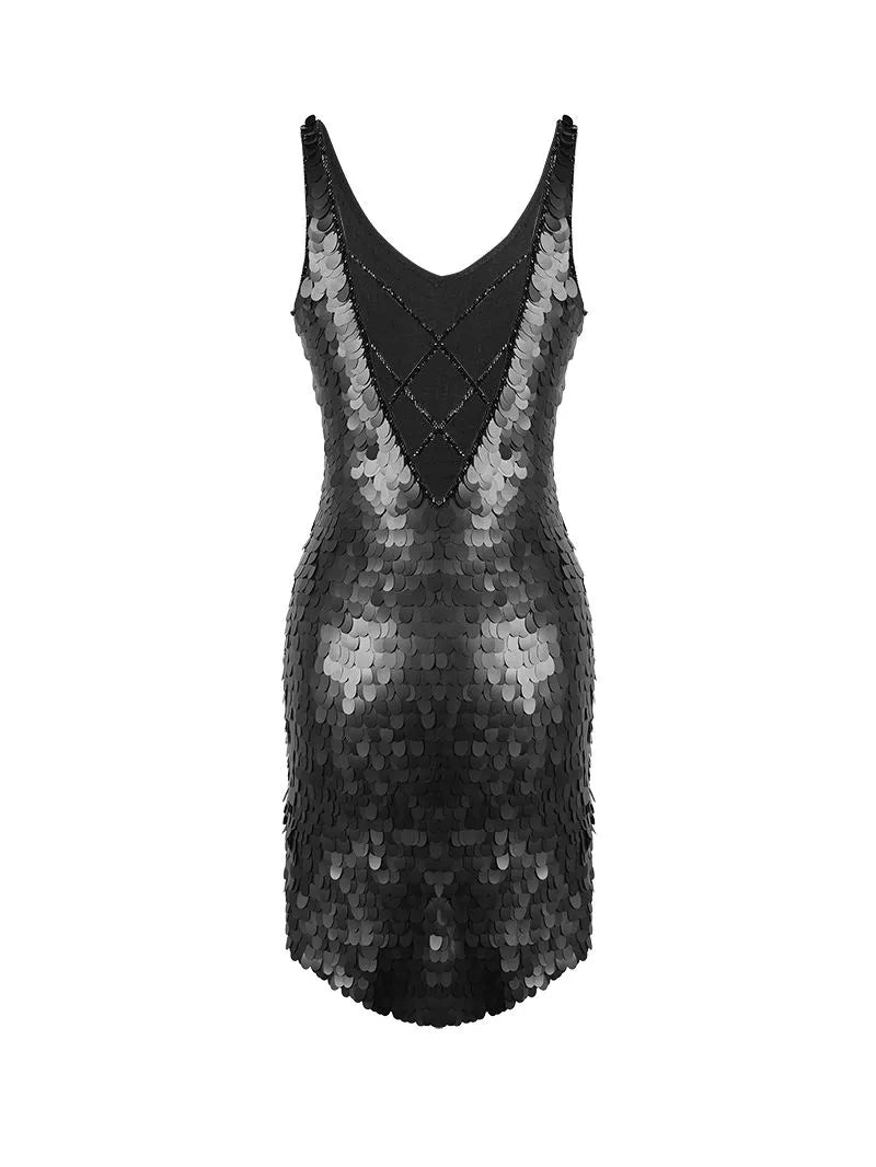 Prague sequin mini dress in black - ghost back view