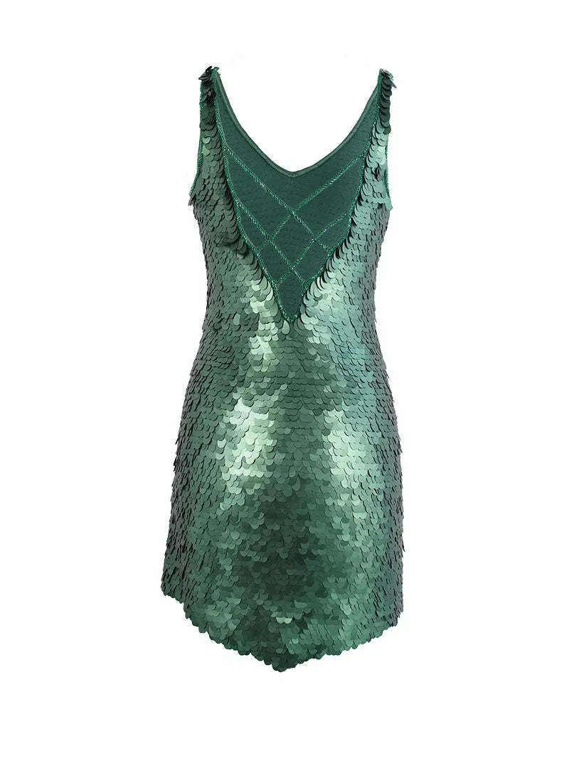 Prague sequin mini dress in botanic green - ghost back view