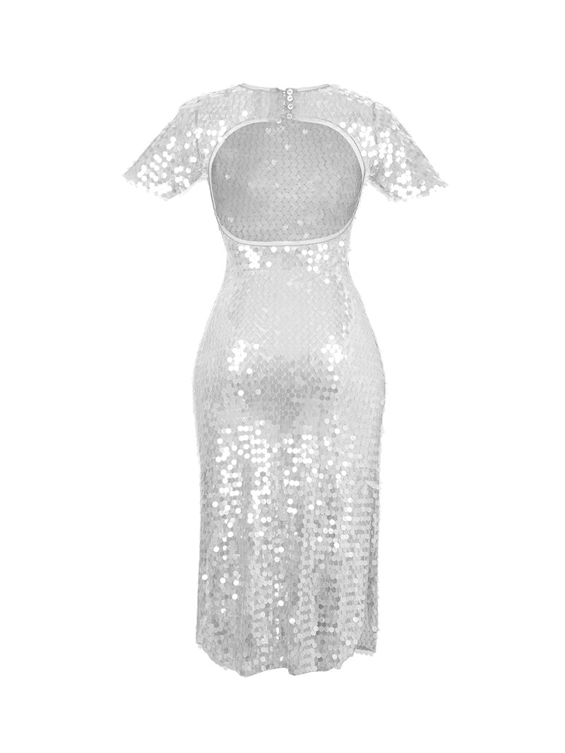 Venus beaded midi dress in off white - ghost front view