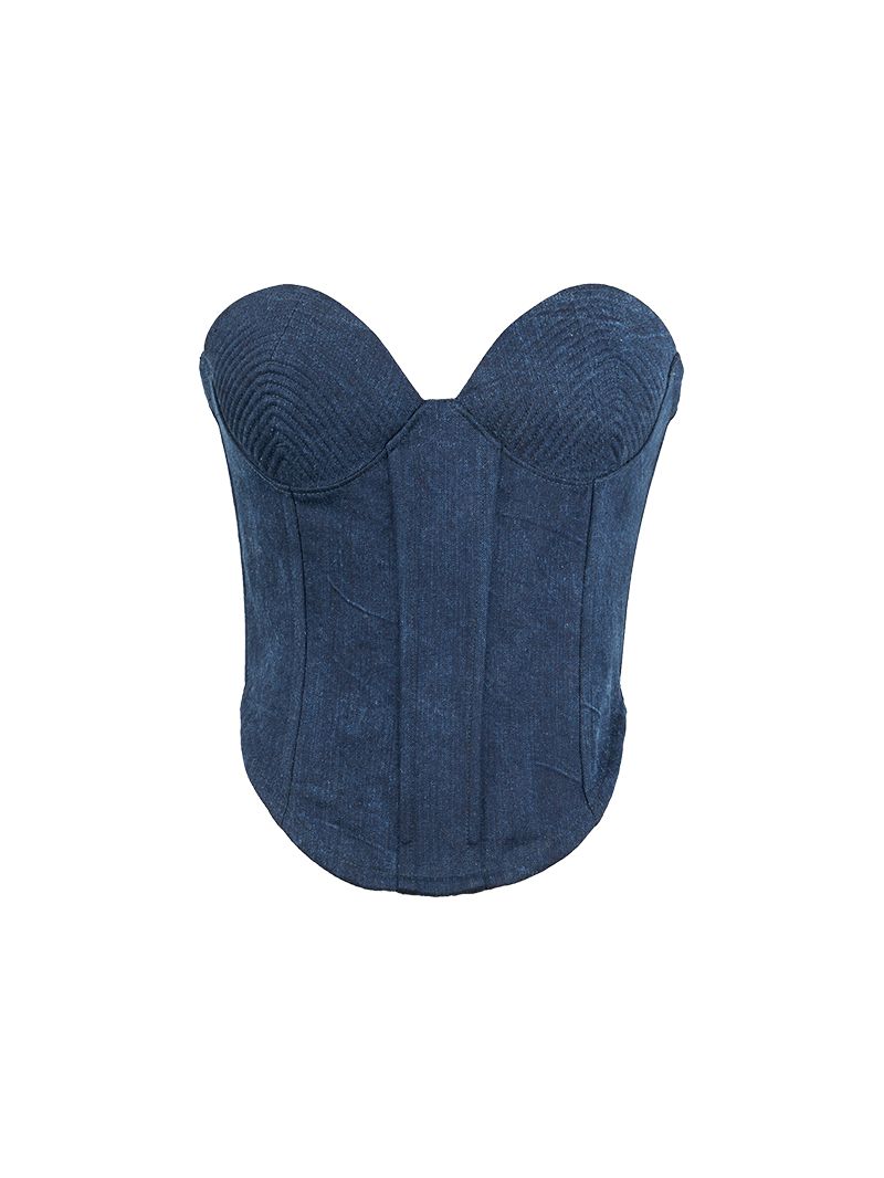 Joplin bustier in blue denim - ghost front view