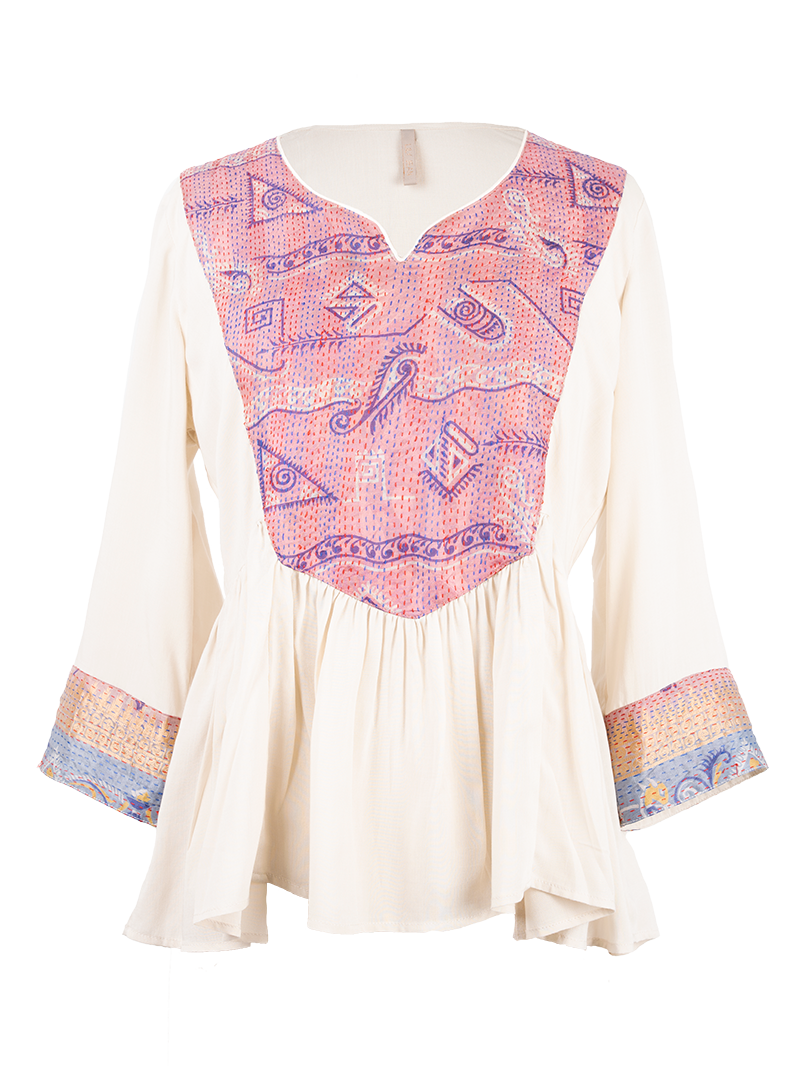 Kali Tunic Top – Titanium Viscose & Silk Patchwork | Lily