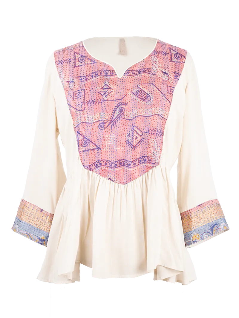 Kali patchwork tunic top - ghost front view