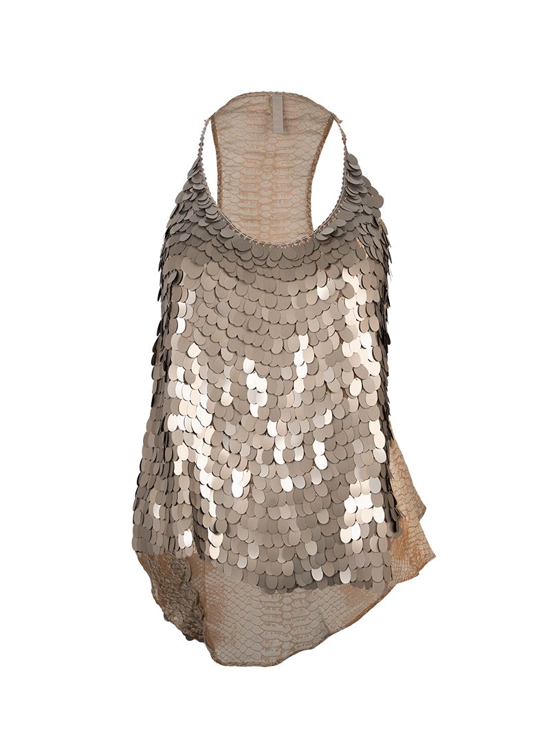 Scale sequin top in taupe - ghost front view