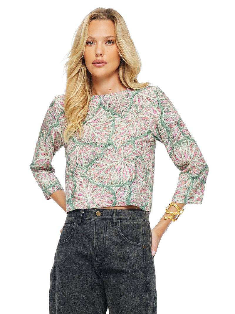 Tasya Top, styled with Freak black jeans pants, front close view - worn by model