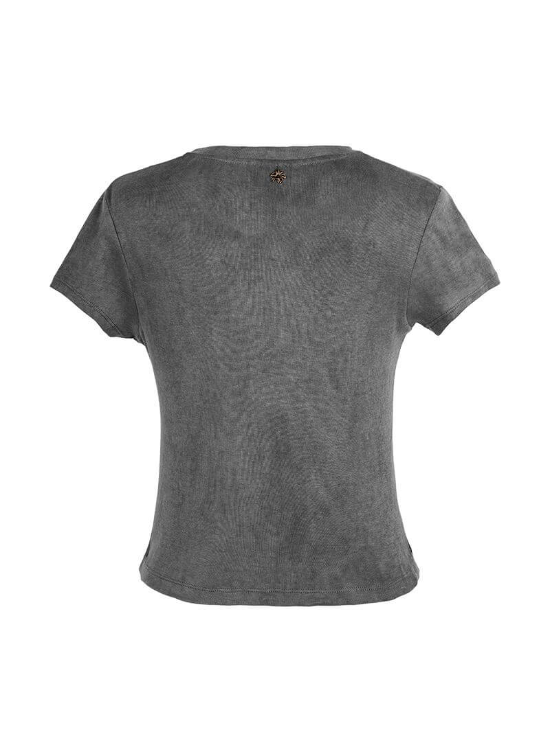 Fama crop t-shirt in grey wash - front ghost view