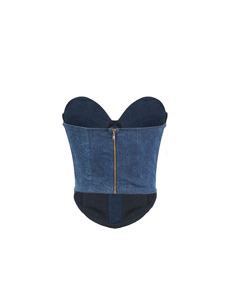 Joplin bustier in blue denim - ghost back view
