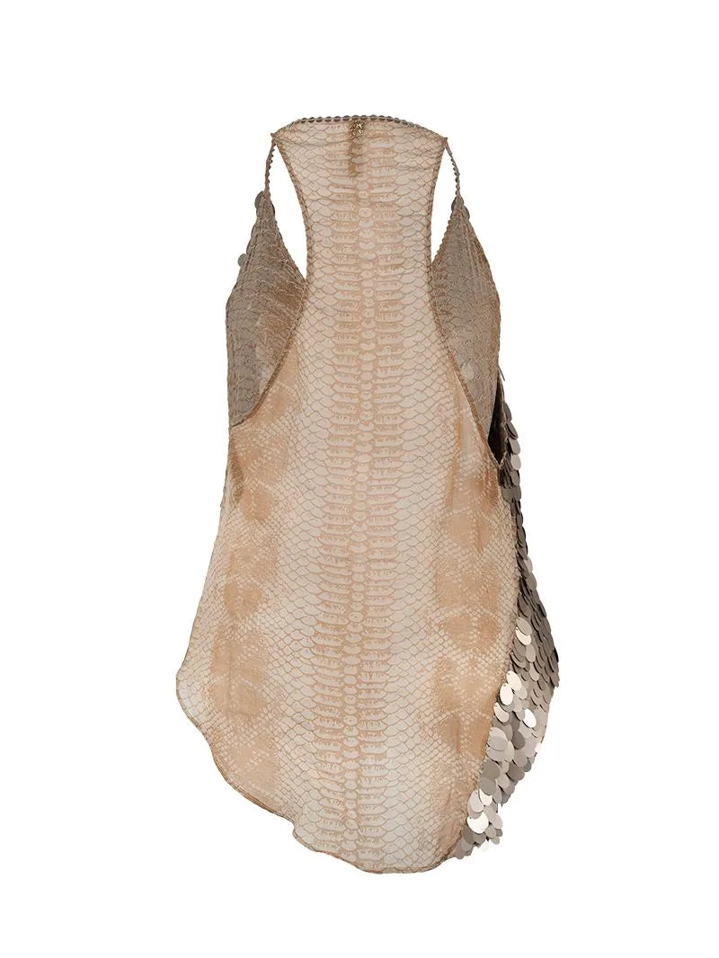 Scale sequin top in taupe - ghost back view