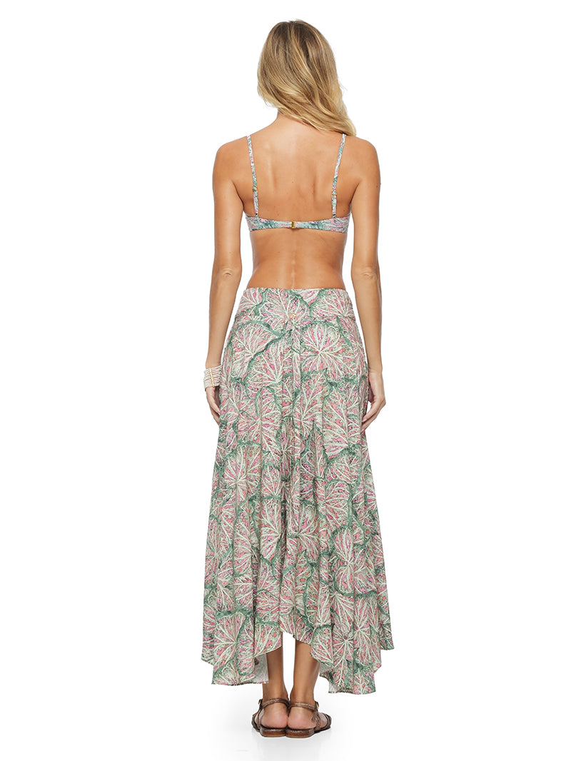 Nara Midi Skirt styled with Cala Bikini and Margot flats, back view - worn by model