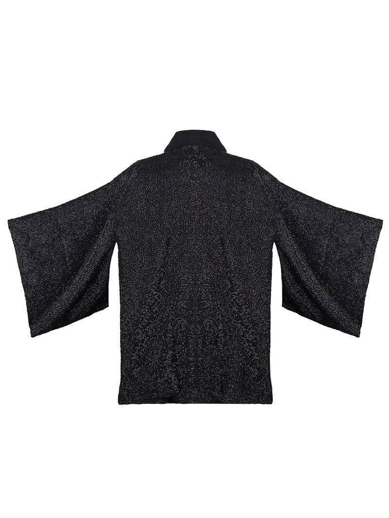 Geisha black beaded outer kimono - ghost back view