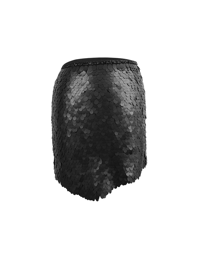 Prague sequin mini skirt in black - ghost front view