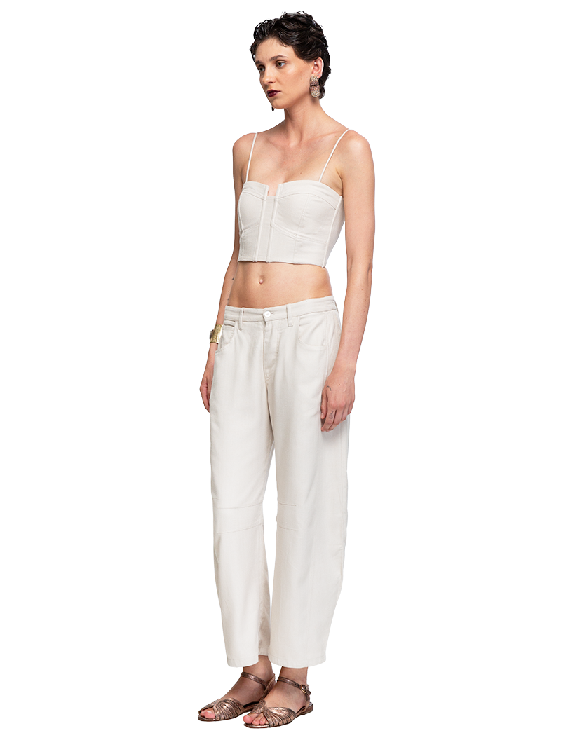 Dani Bustier Top in TItanium styled with Freedom pants and Margot flats, side view - worn by model
