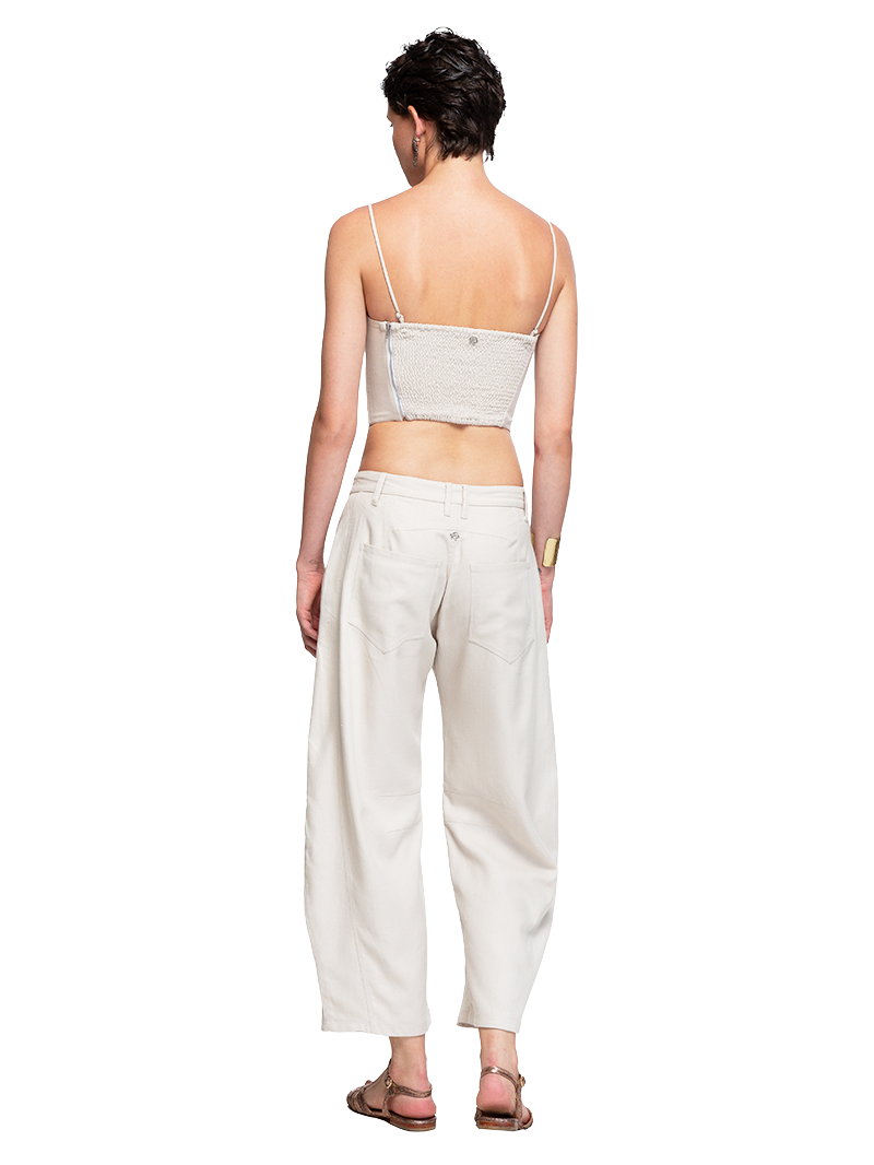 Dani Bustier Top in TItanium styled with Freedom pants and Margot flats, back view - worn by model