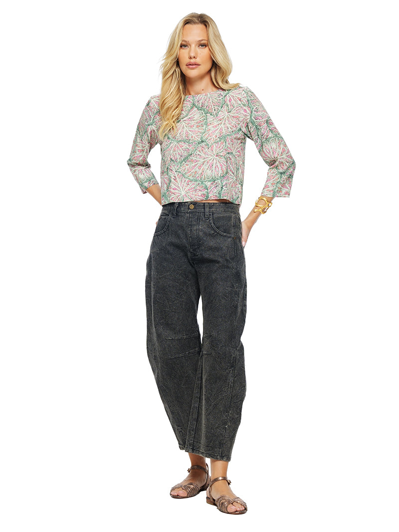 Freak barrel jeans pants styled with Tasya top and Margot flats, front view - worn by model
