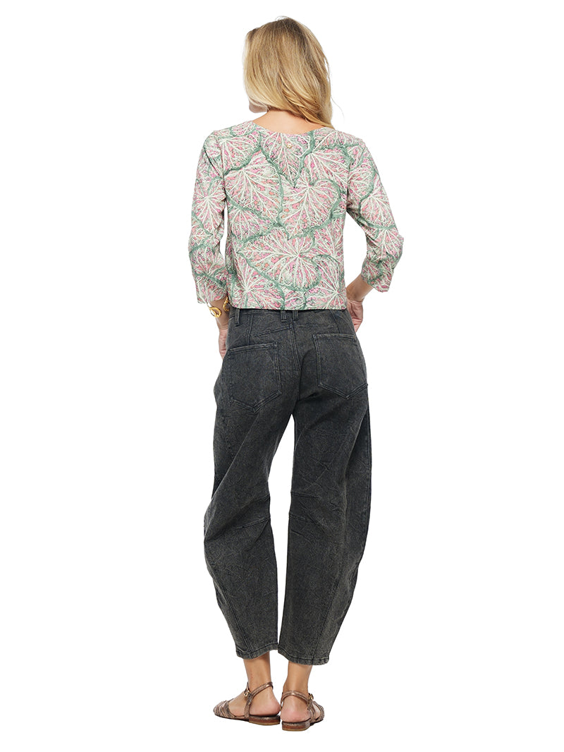 Freak barrel jeans pants styled with Tasya top and Margot flats, back view - worn by model