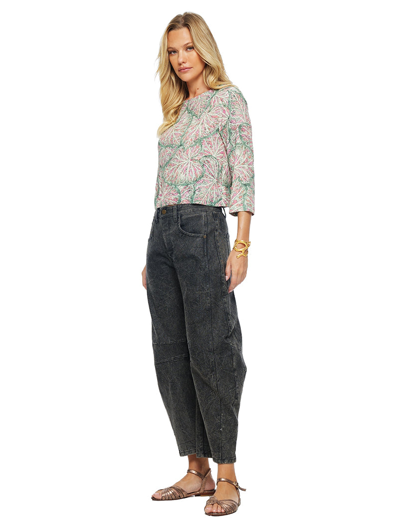 Freak barrel jeans pants styled with Tasya top and Margot flats, side view - worn by model