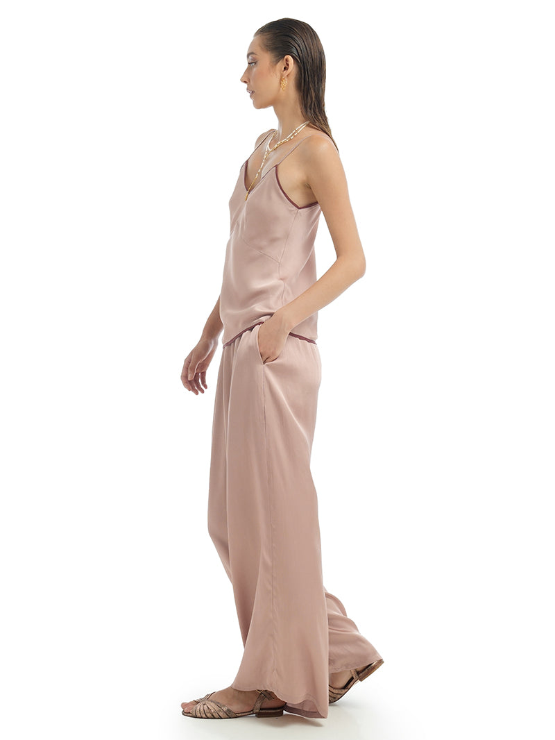 Lisa Pants in Wood Rose, styled with Melody Top in Wood Rose, side view - worn by model