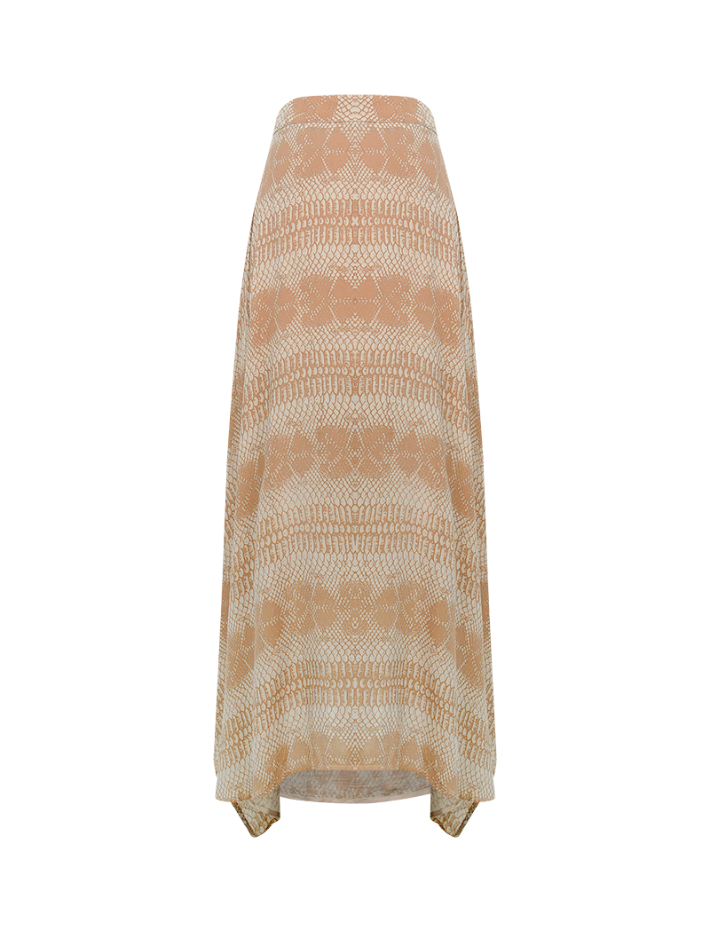 Oshun maxi skirt in taupe snake print - ghost front view