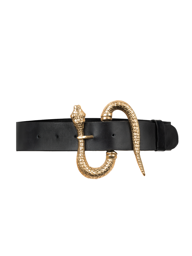 Snake leather belt in black - ghost front view
