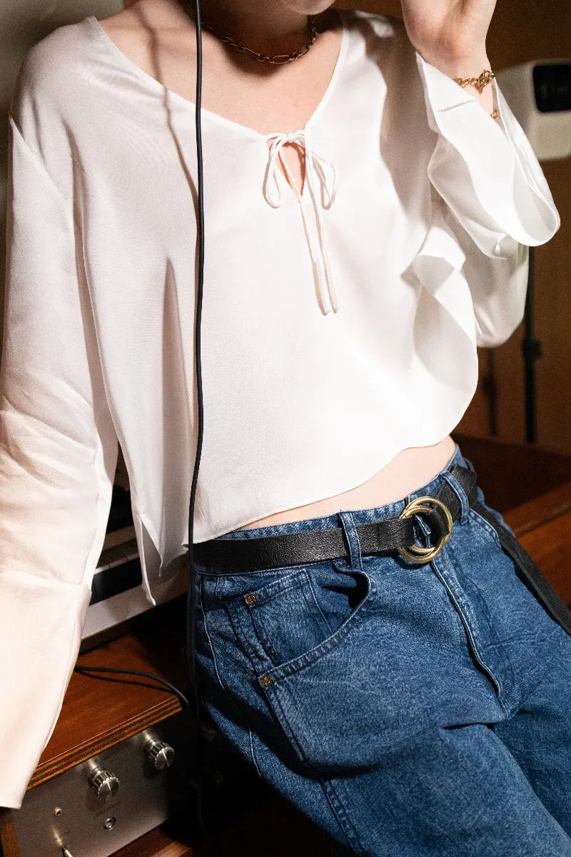 Rama Top in Natural styled with Catch Barrel Jeans - worn by model