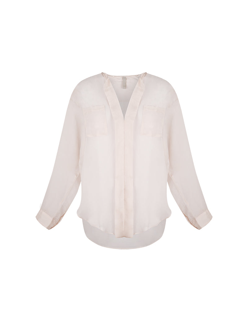 Silk Cotton Shirt in Blush – Ghost Front View - Lily Jean