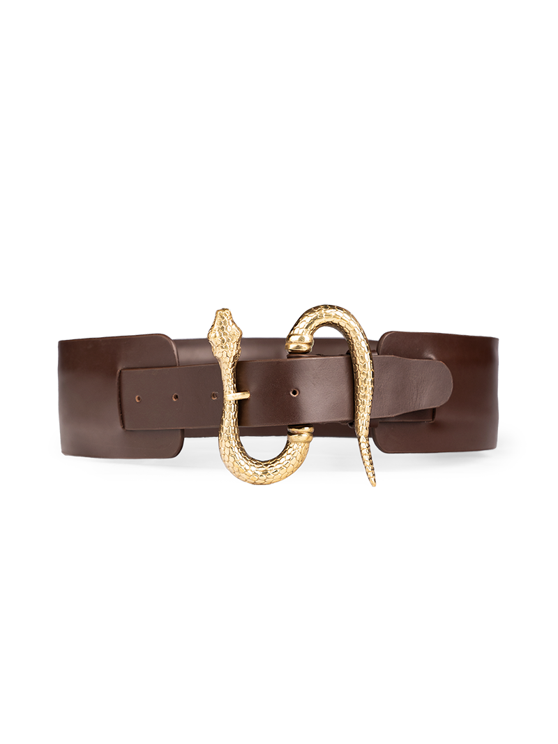 Snake leather brown belt - ghost front view