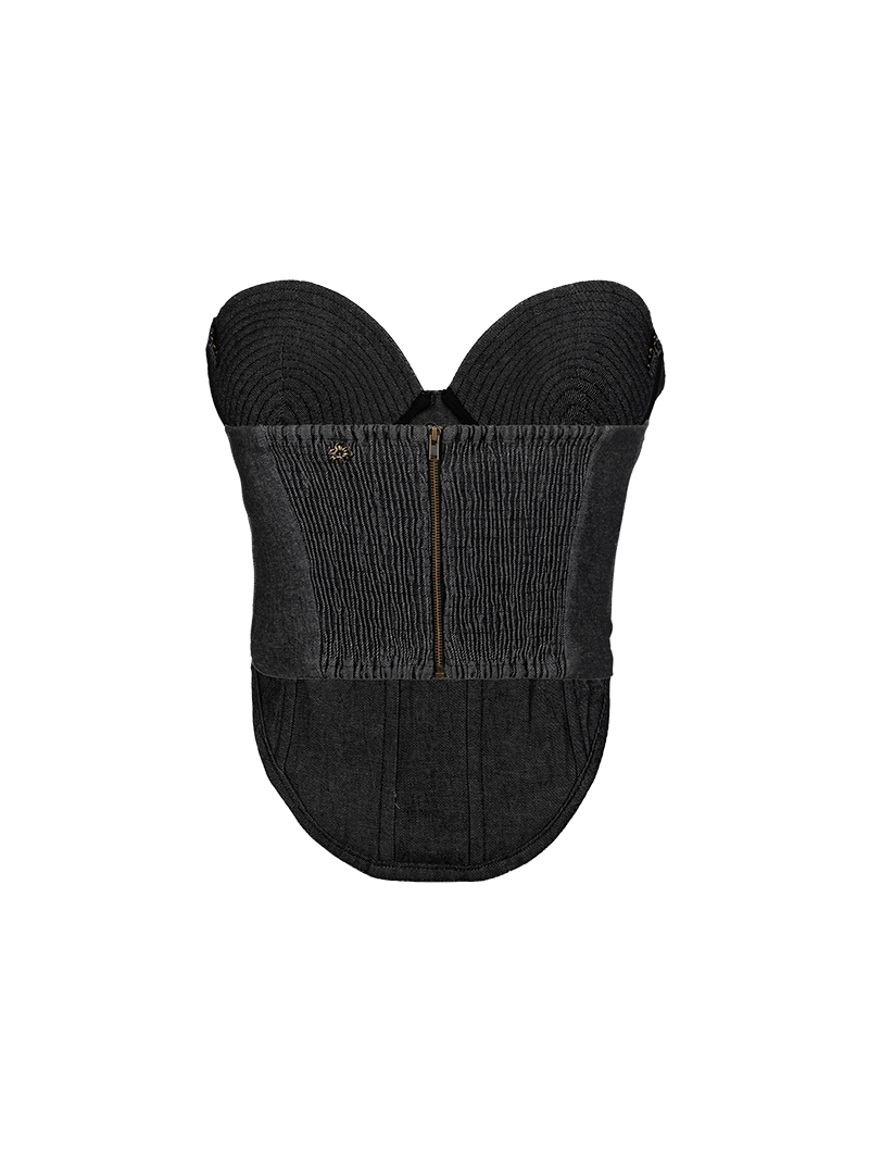 Alana denim corset top bustier in black - ghost back view