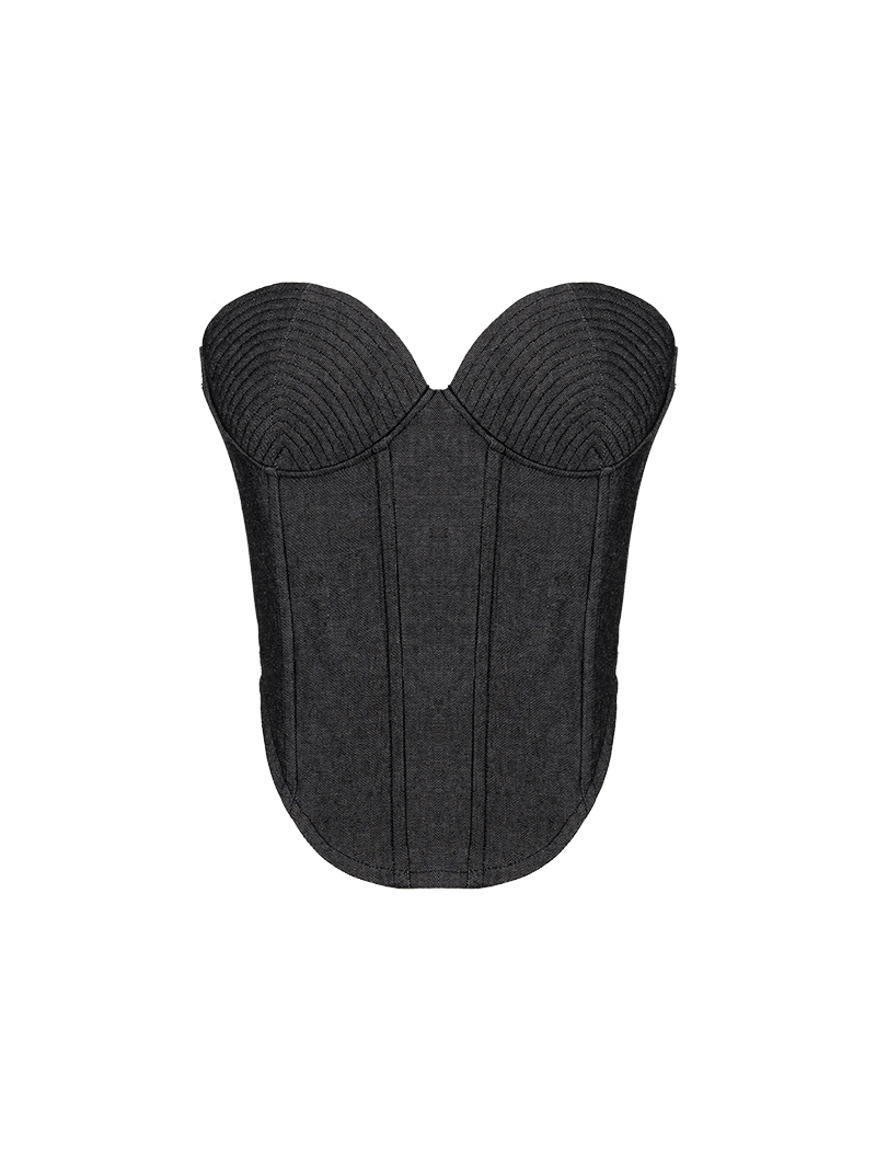 Alana denim corset top bustier in black - ghost front view