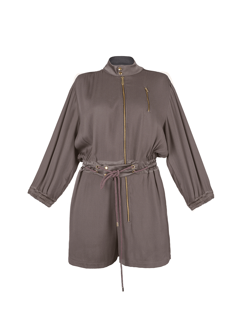 Berlin playsuit in elephant warm grey taupe - ghost front view