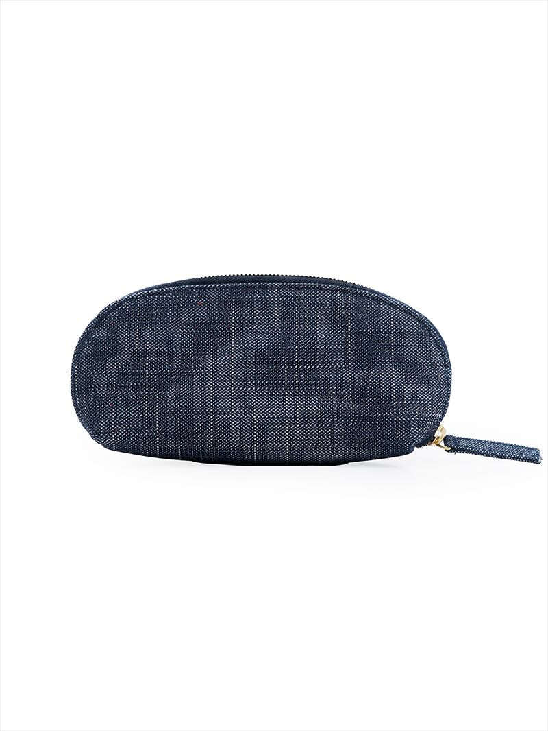 Denim pouch in dark blue for sunglasses - back view