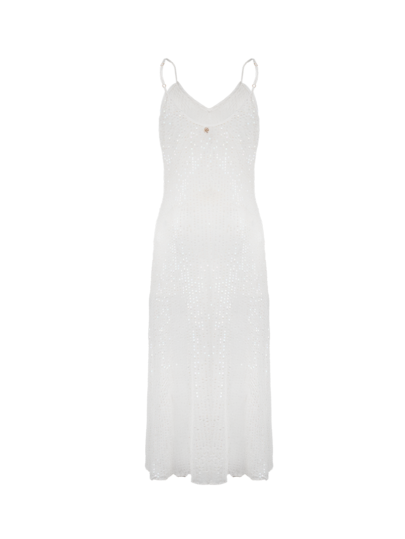Dily sequin midi dress in natural - ghost back view