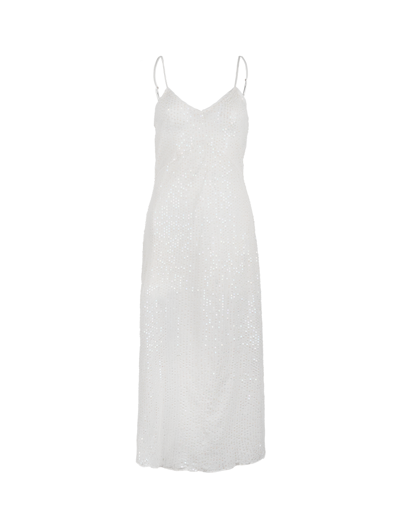 Dily sequin midi dress in natural - ghost front view