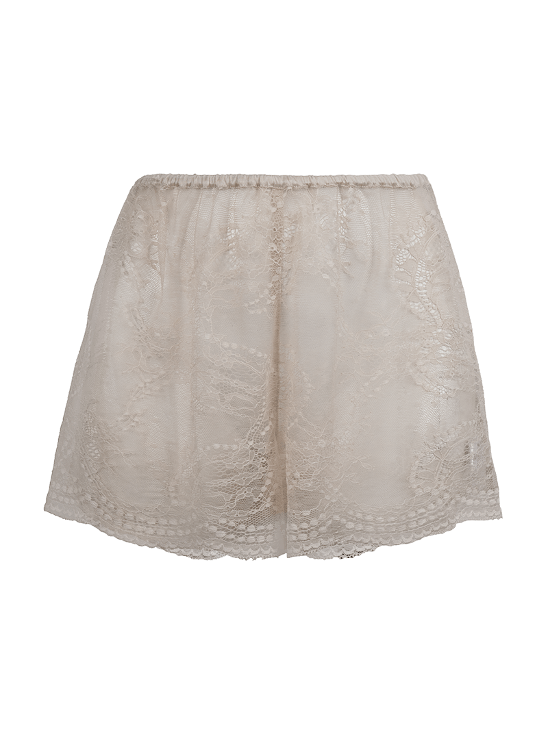 Lounge lace shorts in titanium light beige - ghost front view