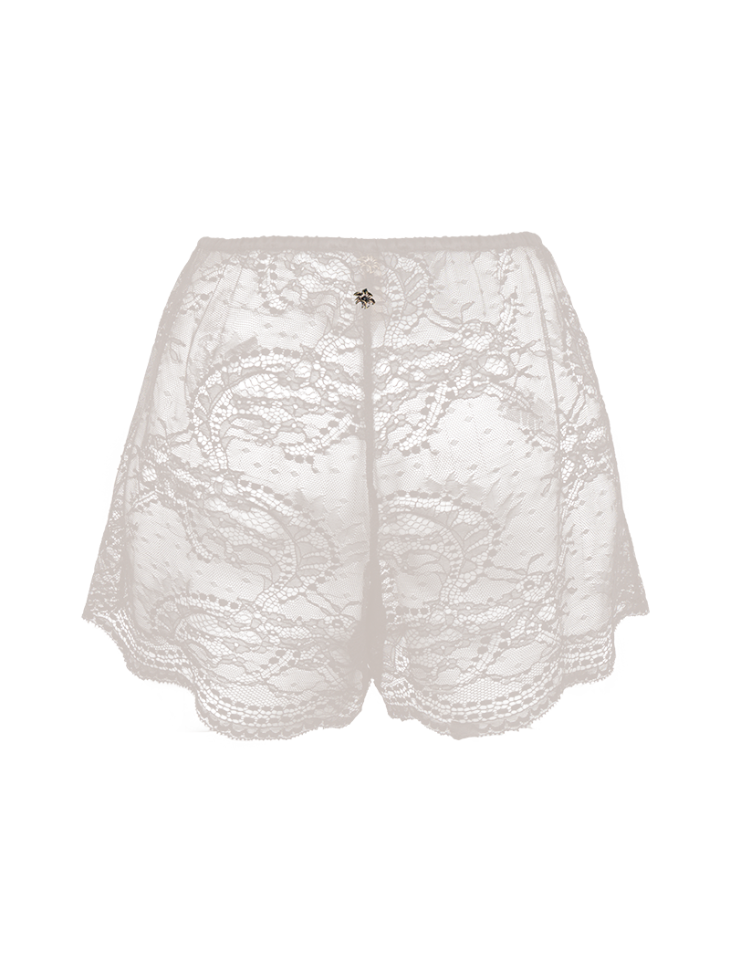 Lounge lace shorts undies in titanium light beige - ghost back view