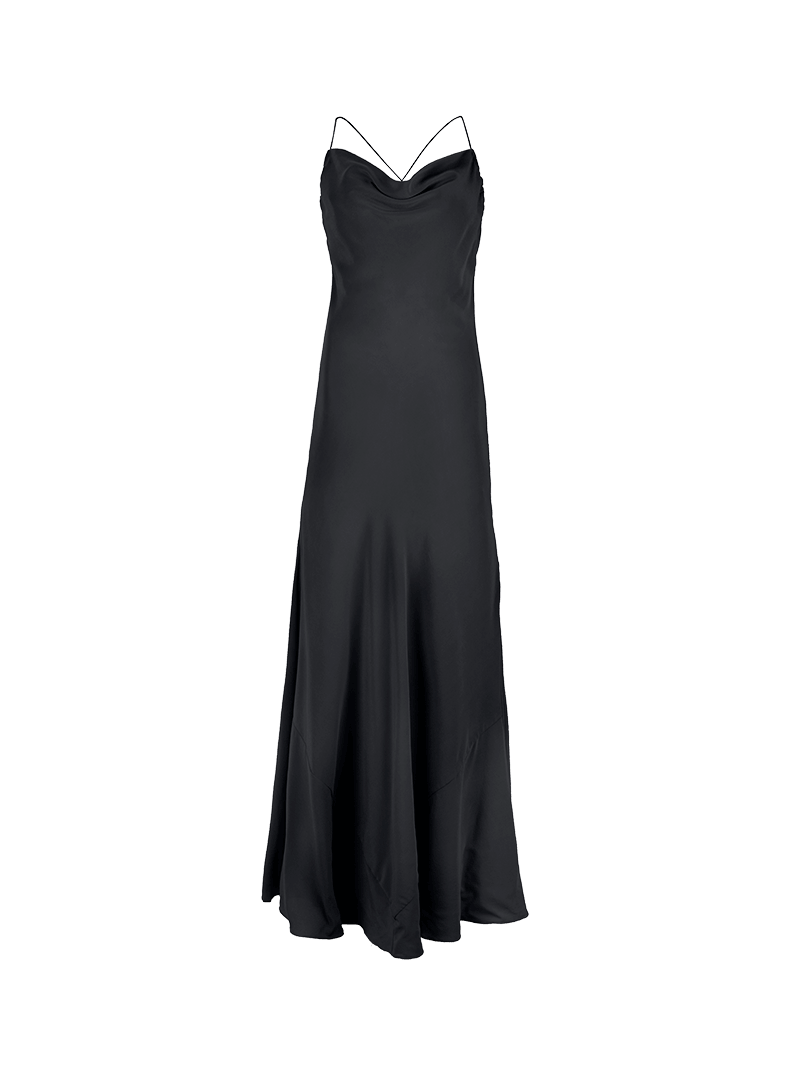 Maz silk crepe maxi black dress - ghost front view