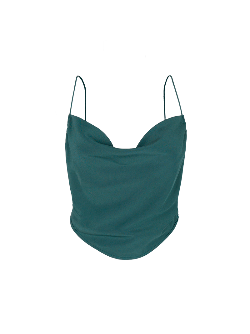 Maz silk crepe top in pine green - ghost front view